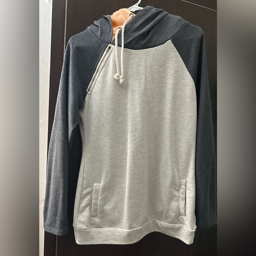 Gray and Black Hoodie with Drawstring